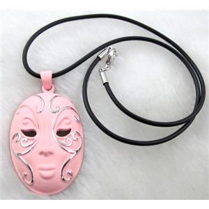 lacquered mask Necklace, alloy, rubber cord, 32x55mm, 16 inch length [FGNK19C01-A1753]