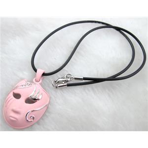 lacquered mask Necklace, alloy, rubber cord, 30x42mm, 16 inch length [FGNK20C04-A1747]
