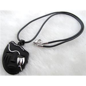 black lacquered mask Necklace, alloy, rubber cord, 30x42mm, 16 inch length [FGNK21C01-A1749]