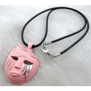 lacquered mask Necklace, alloy, rubber cord, 30x42mm, 16 inch length [FGNK21C02-A1749]