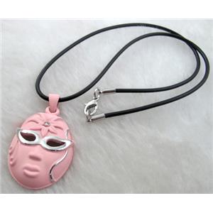 lacquered mask Necklace, alloy, rubber cord, 28x45mm, 16 inch length [FGNK22C01-A1748]