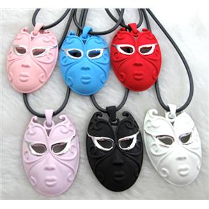 lacquered mask Necklace, mixed, alloy, rubber cord, 30x45mm, 16 inch length [FGNK23-A1754]