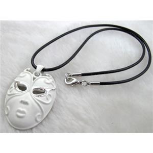 lacquered mask Necklace, alloy, rubber cord, 30x45mm, 16 inch length [FGNK23C06-A1754]