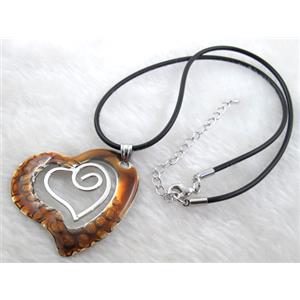 Enamel Necklace, alloy, rubber cord, 48x45mm, 16 inch length [FGNK25-A1794]