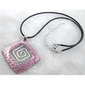 Enamel Necklace, alloy, rubber cord, 50x50mm, 16 inch length [FGNK26-A1795]