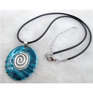 Enamel Necklace, alloy, rubber cord, 37x50mm, 16 inch length [FGNK27-A1797]