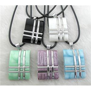 mix Acrylic Necklace, alloy, rubber cord, 22x32mm, 16 inch length [FGNK35]