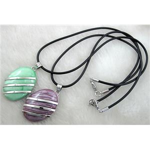 mix Acrylic Necklace, alloy, rubber cord, 25x35mm, 16 inch length [FGNK36]