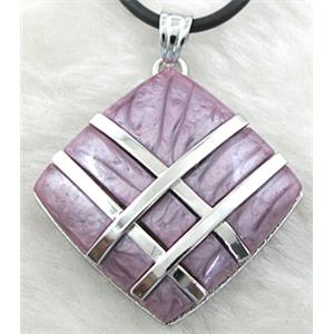 Acrylic Necklace, alloy, rubber cord, 35x35mm, 16 inch length [FGNK37C01]
