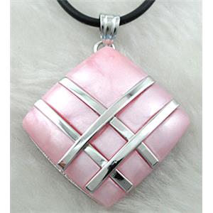 Acrylic Necklace, alloy, rubber cord, 35x35mm, 16 inch length [FGNK37C04]