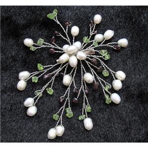 handmade brooch with freshwater pearl, lemon citrine, garnet beads, approx 72x85mm [FGOTH32]