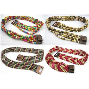 waistband with wood bead, stretchy, handmade, mixed, approx 45mm wide, 78cm length [FGOTH36]