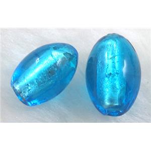 glass lampwork beads with silver foil, barrel, aqua, 11x16mm,25pcs per st [FGOVA011C07]