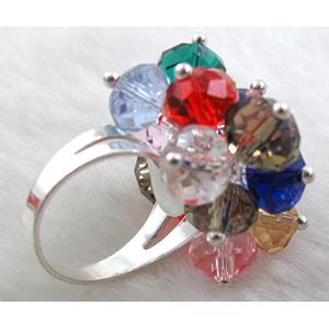 handcraft Crystal glass ring, Colorful, ring:18mm dia, glass bead:8mm [FGR01C03C]