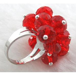 handcraft Crystal glass ring, red, ring:18mm dia, glass bead:8mm [FGR01C04]