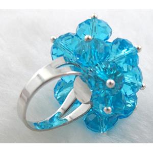 handcraft Crystal glass ring, aqua, ring:18mm dia, glass bead:8mm [FGR01C05]