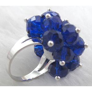 handcraft Crystal glass ring, blue, ring:18mm dia, glass bead:8mm [FGR01C06]