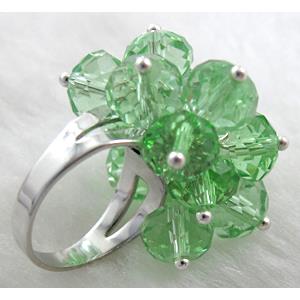 handcraft Crystal glass ring, green, ring:18mm dia, glass bead:8mm [FGR01C07]