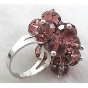 handcraft Crystal glass ring, purple, ring:18mm dia, glass bead:8mm [FGR01C08]