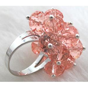handcraft Crystal glass ring, rose-pink, ring:18mm dia, glass bead:8mm [FGR01C09]
