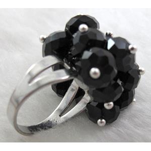 handcraft Crystal glass ring, black, ring:18mm dia, glass bead:8mm [FGR01C10]