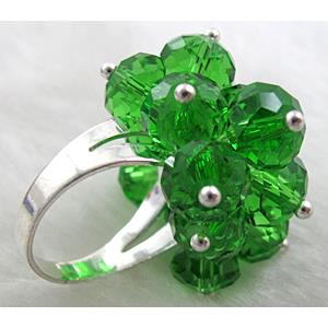 handcraft Crystal glass ring, green, ring:18mm dia, glass bead:8mm [FGR01C11]