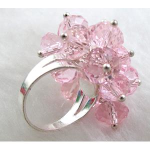 handcraft Crystal glass ring, pink, ring:18mm dia, glass bead:8mm [FGR01C12]