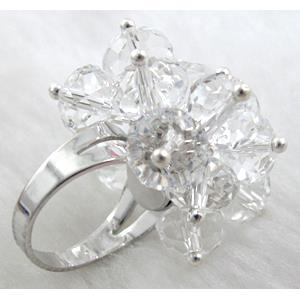 handcraft Crystal glass ring, clear, ring:18mm dia, glass bead:8mm [FGR01C13]