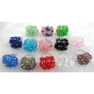 handcraft Crystal glass ring, Mix color, ring:18mm dia, glass bead:8mm [FGR01MIX]