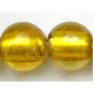 Silver Foil Glass Beads, round, golden, 14mm dia, 28pcs per st [FGRD01-14MM]
