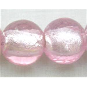Silver Foil Glass Beads, Round, Pink, 14mm dia, 28pcs per st [FGRD02-14MM]