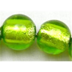 Round Green Lampwork Glass Beads with Silver Foil, 14mm dia, 28pcs per st [FGRD03-14MM]
