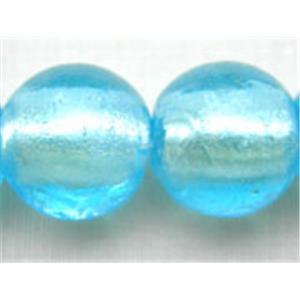 Lampwork Glass Beads with silver foil, round, aqua, 14mm dia, 28pcs per st [FGRD05-14MM]