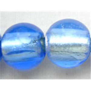 Lampwork Glass Beads with silver foil, round, blue, 14mm dia, 28pcs per st [FGRD06-14MM]