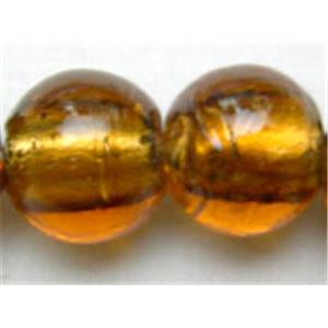 Lampwork Glass Beads with silver foil, round, gold-coffee, 14mm dia, 28pcs per st [FGRD07-14MM]
