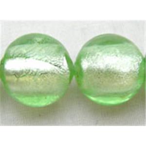 Lampwork Glass Beads with silver foil, round, lt.green, 10mm dia [FGRD08-10MM]