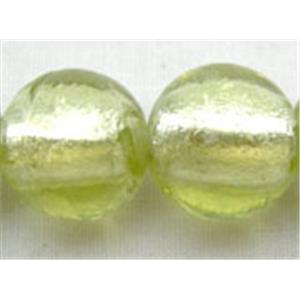 Lampwork Glass Beads with silver foil, round, lt.olive, 14mm dia, 28pcs per st [FGRD09-14MM]