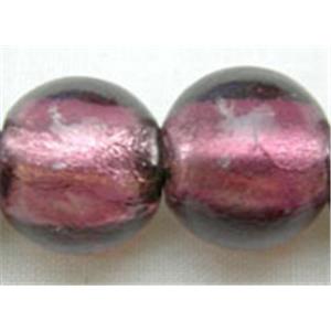 Lampwork Glass Beads with silver foil, round, purple, 14mm dia, 28pcs per st [FGRD10-14MM]