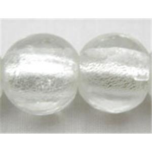 Lampwork Glass Beads with silver foil, round, white, 14mm dia, 28pcs per st [FGRD11-14MM]
