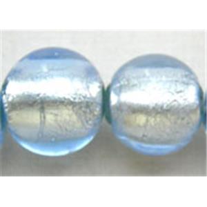 Lampwork Glass Beads with silver foil, round, Sapphire, 14mm dia, 28pcs per st [FGRD12-14MM]