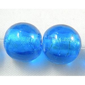 Lampwork Glass Beads with silver foil, round, blue, 12mm dia, 33pcs per st [FGRD14-12MM]