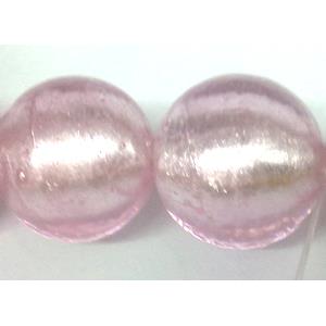 Sterling Silver Foil Round glass bead, pink, 18mm dia, 22pcs per st [FGRD17-925]