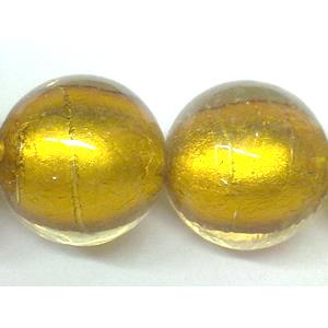 Sterling Silver Foil Round glass bead, golden, 18mm dia, 22pcs per st [FGRD18-925]