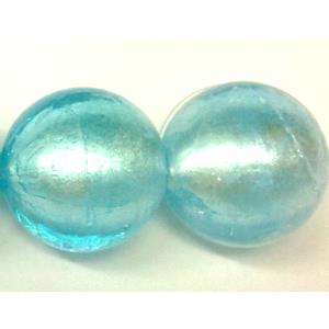 Sterling Silver Foil Round glass bead, blue, 18mm dia, 22pcs per st [FGRD19-925]