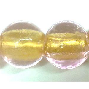 24K Gold Foil Round glass bead, pink, 14mm dia, 28pcs per st [FGRD23-24KG14MM]