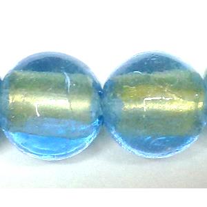 24K Gold Foil Round glass bead, blue, 14mm dia, 28pcs per st [FGRD24-24KG14MM]