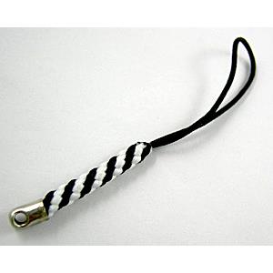 cellphone strap, Black, white, String hanger with ends tube, 7cm(2.7 inch) length [FGSH011C02]