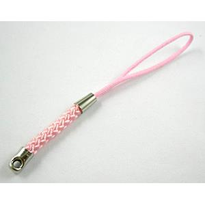 Mobile phone rope, Pink, String hanger with ends Clasp, 7cm(2.7 inch) length [FGSH012C03]