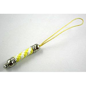 Mobile phone rope, Yellow, String hanger with copper ends Clasp, 6.5cm (2.5 inch) length [FGSH013C02]