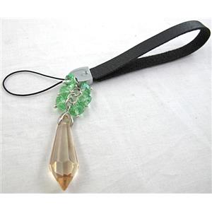 Mobile phone rope, String hanger PU leather, Crystal Pendant, 14cm(5.5 inch ) length, glass bead:8mm [FGSH014C05]